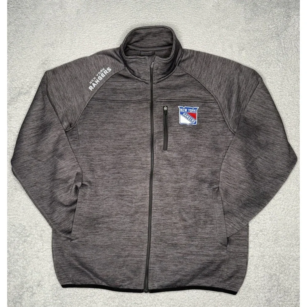 GIII New York Rangers NHL Pro Authentics Sweatshirt Men XL Heather Gray Full Zip